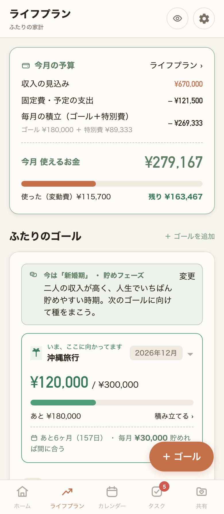 ライフプラン画面(ふたりのゴール)