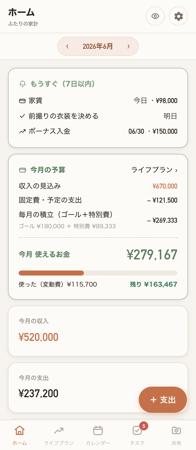 ホーム画面(今月の予算)
